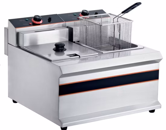 Boule de beurre, dinde, pomme de terre, chips, poisson, comptoir/table intérieur Presto industriel, commercial grande friteuse électrique à double réservoir avec filtration d'huile et panier