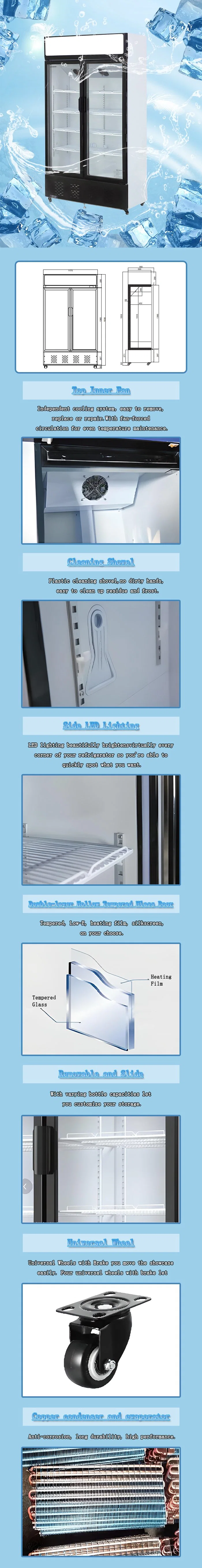 R290 802L 1~10º C Cheap Commercial Vertical Auto-Rebound Double Glass Door Cold Drink Display Refrigerator